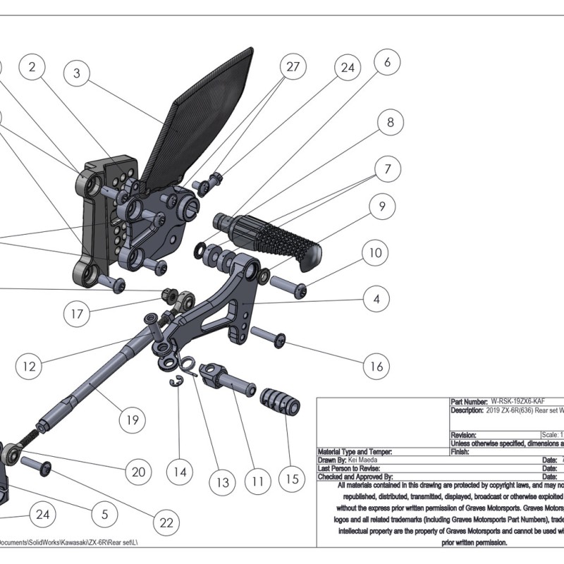 Graves Motorsports WORKS Adjustable Rearsets Kit - Kawasaki ZX-6R